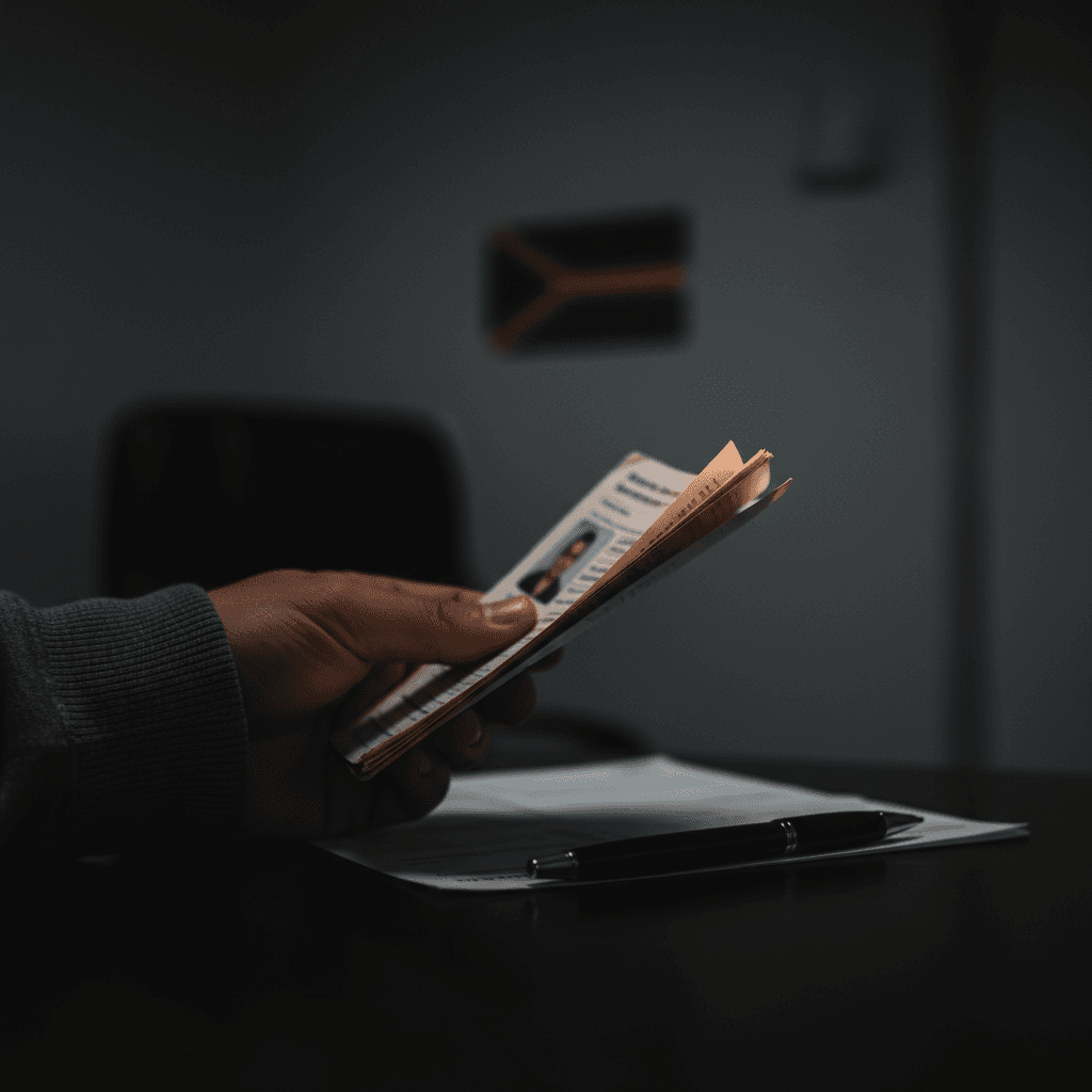 Driver identification document on a desk with a pen during in-person verification